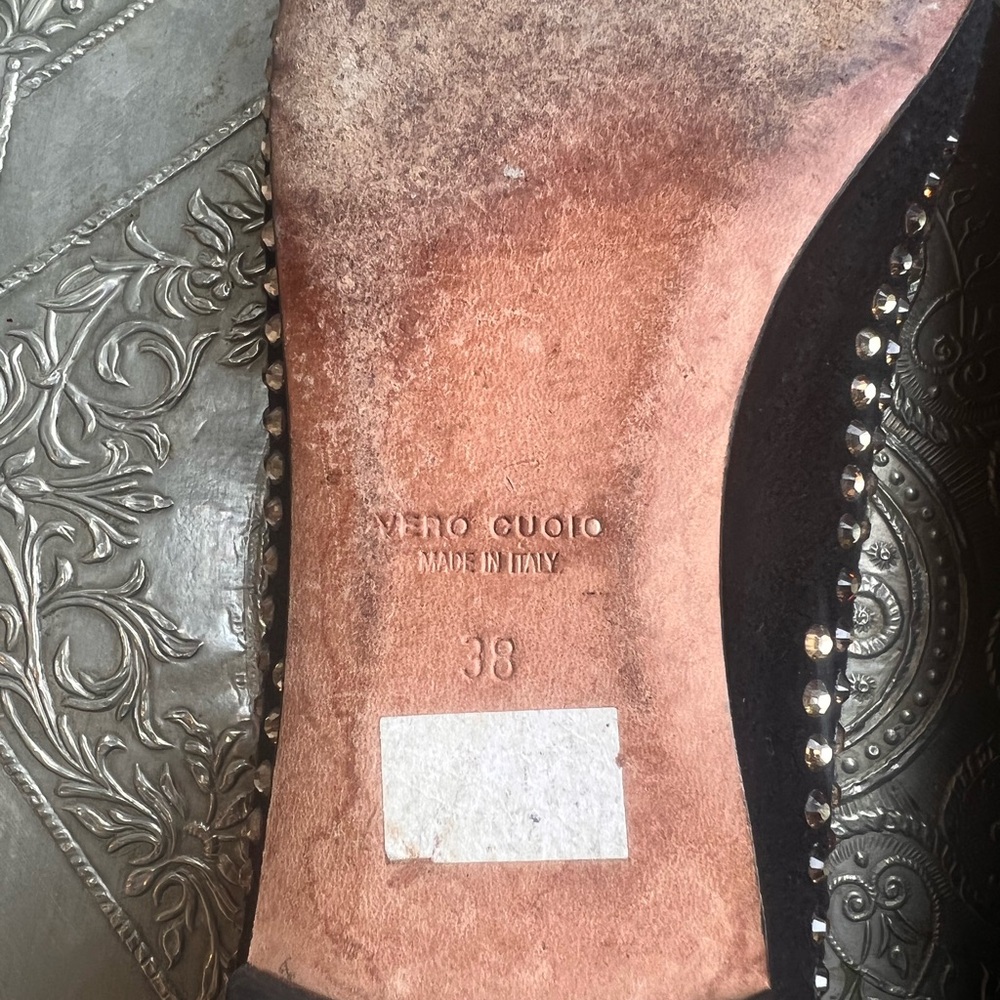 Giuseppe Zannoti Black and Gold Studded Women's Flats. - Picture 6 of 13